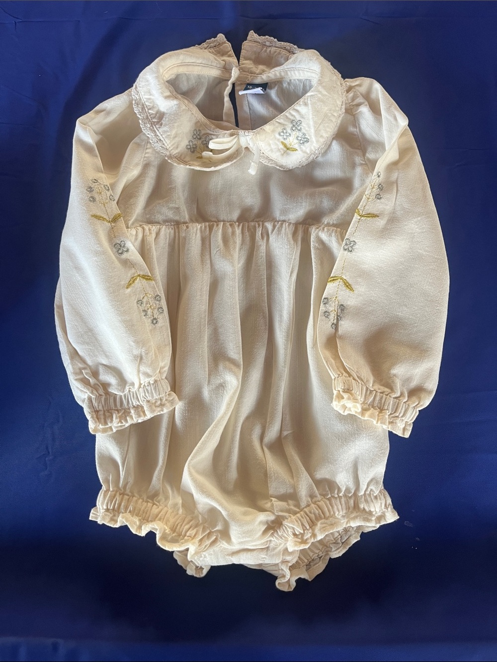 Old Navy Cream Long-Sleeve Baby One-Piece with Embroidered Flowers